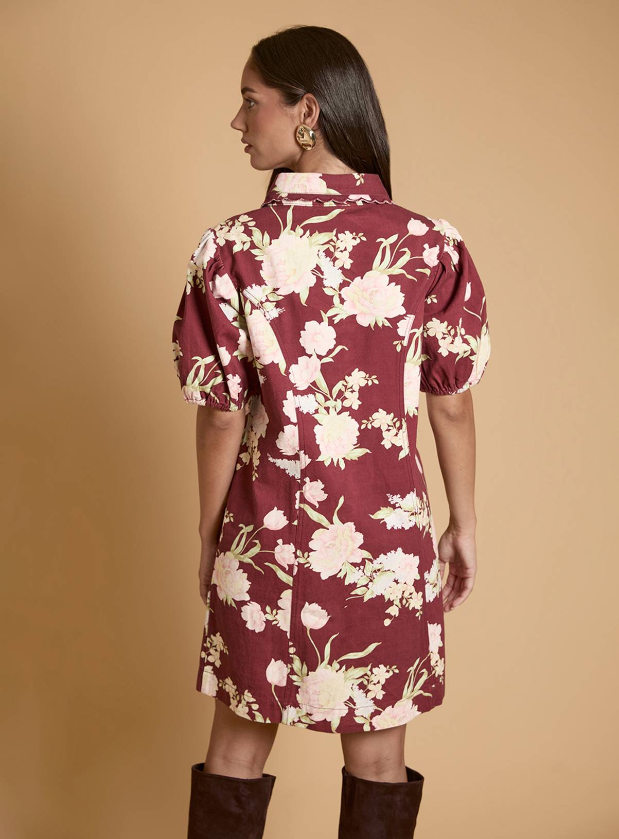 OASIS Printed Denim Puff Sleeve Dress 18 - Image 3